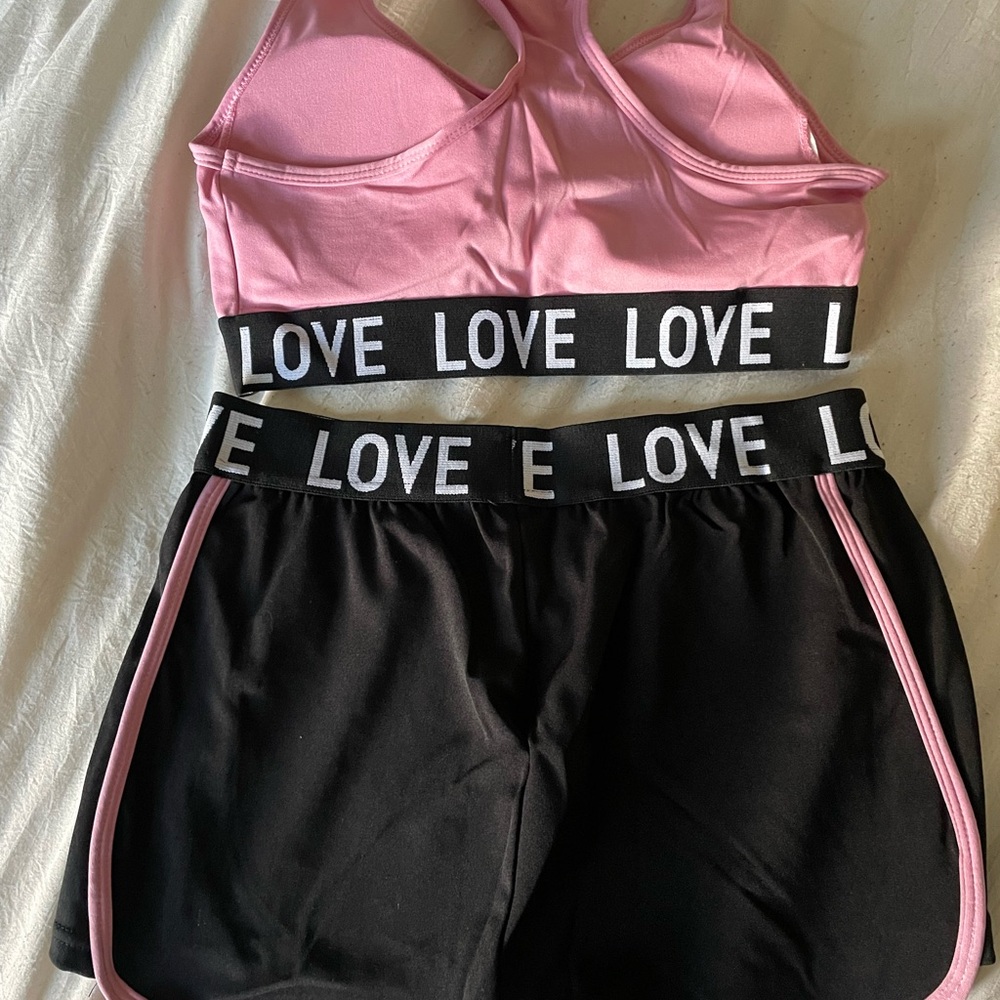 Pink and Black Sports Bra with LOVE Band